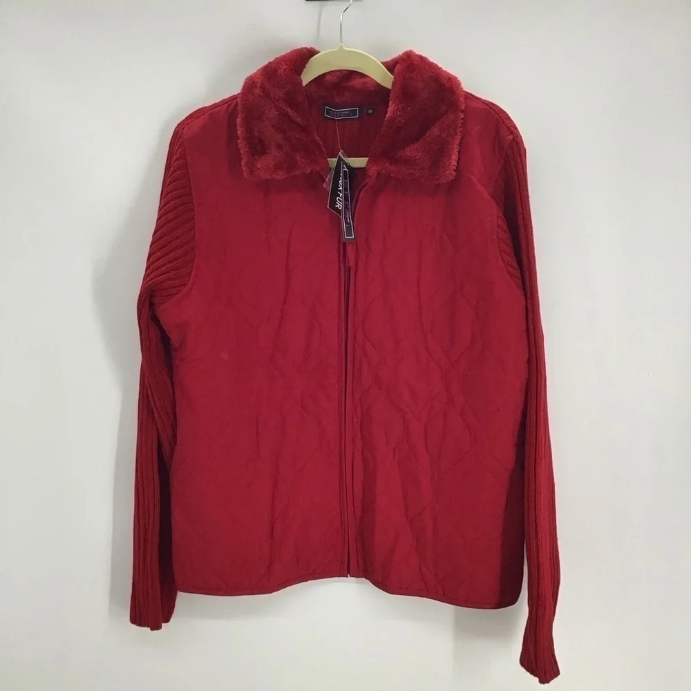 Effeci Women’s Faux Fur Sweater Jacket Holiday Party Red NWT Size 2XL
